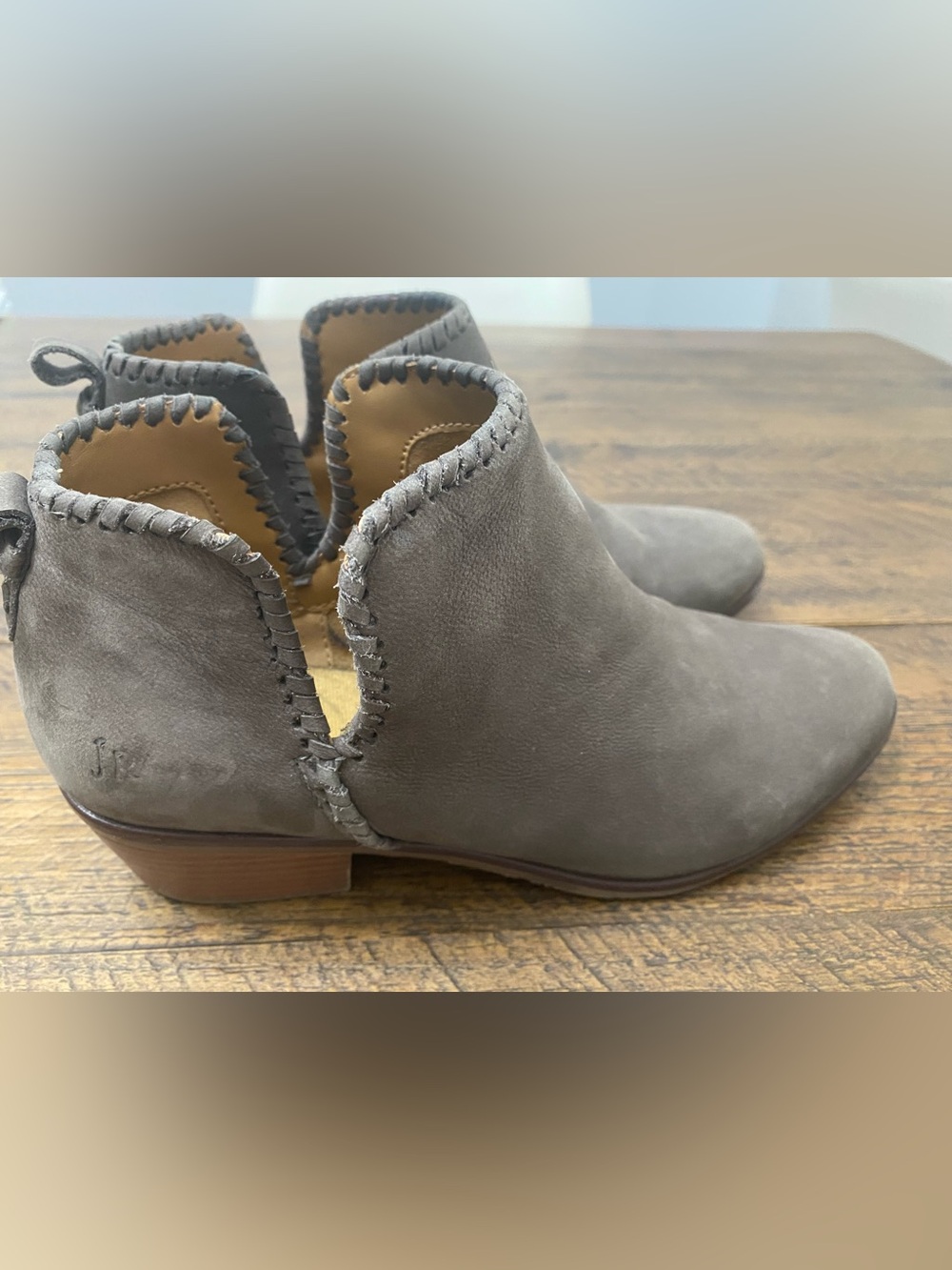 Jack Rogers Gray Suede Whipstitch Ankle Booties